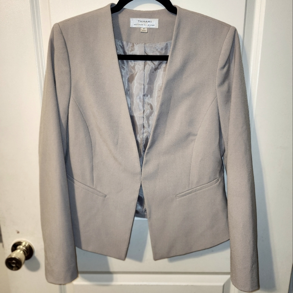 TAHARI ARTHUR S. LEVINE GRAY LINED BLAZER SUIT JACKET, WOMENS Size 8